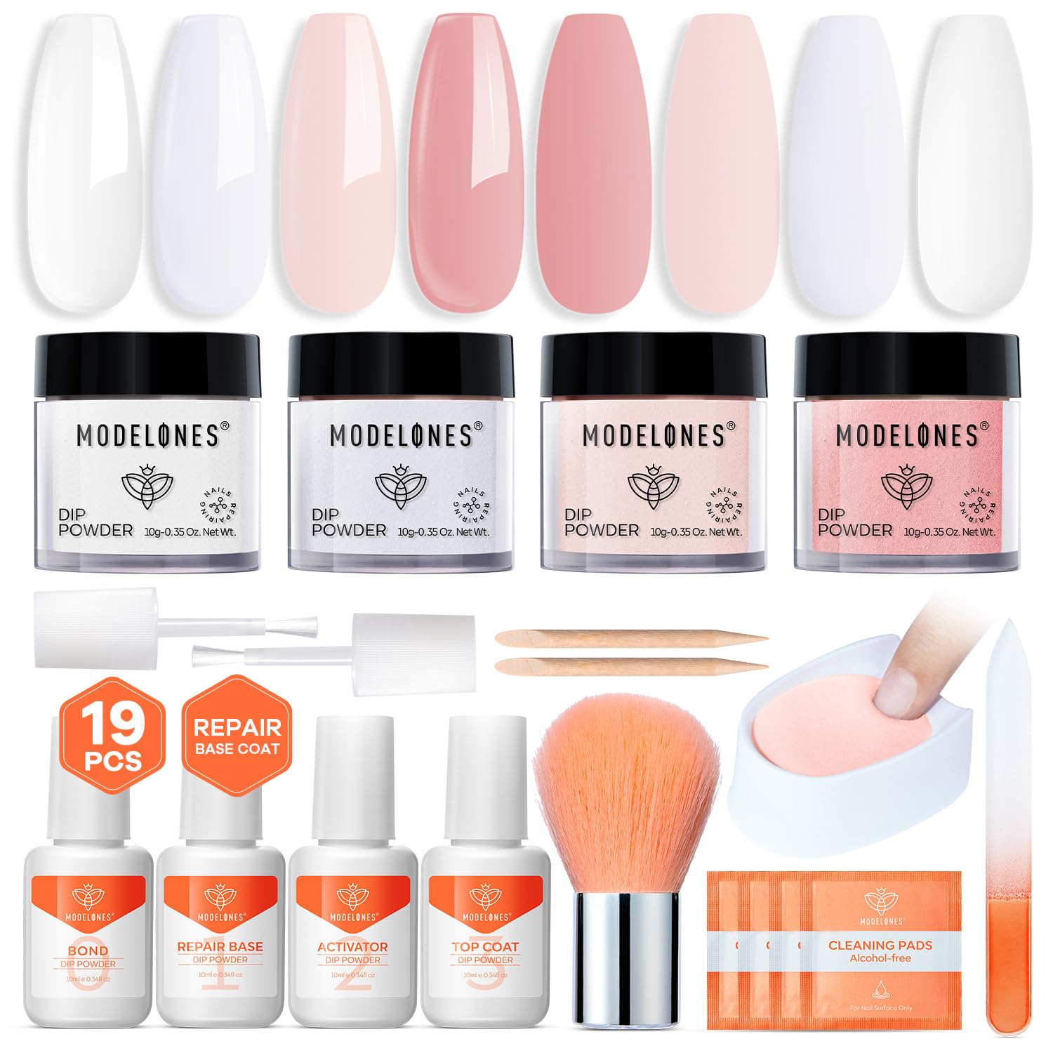 Modelones Dip Powder Nail Kit – 4 Colors + Liquid Set, No Lamp Needed, DIY French Manicure
