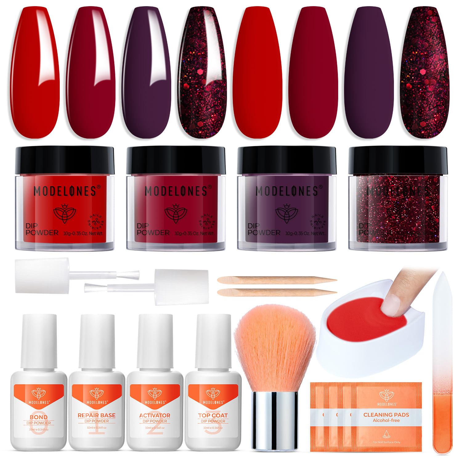 Modelones Dip Powder Nail Kit – 4 Colors with Liquid & Tools for At-Home Manicure
