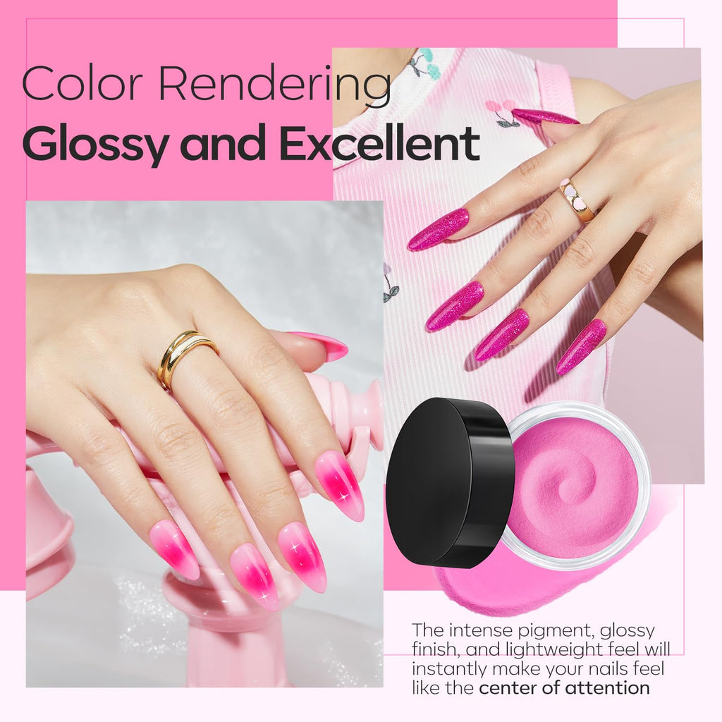 Modelones Dip Powder Nail Kit — 4 Colors Hot Pink, Red, Rose, Glitter Rose; No Lamp Needed