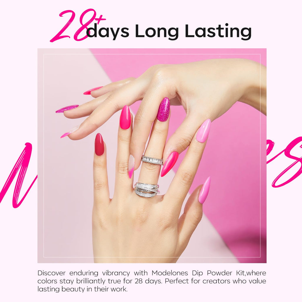 Modelones Dip Powder Nail Kit — 4 Colors Hot Pink, Red, Rose, Glitter Rose; No Lamp Needed