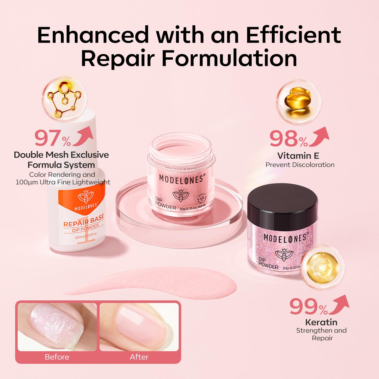 Modelones Pink Dip Powder Nail Kit – 4 Colors, No Lamp Needed, DIY French Nails at Home