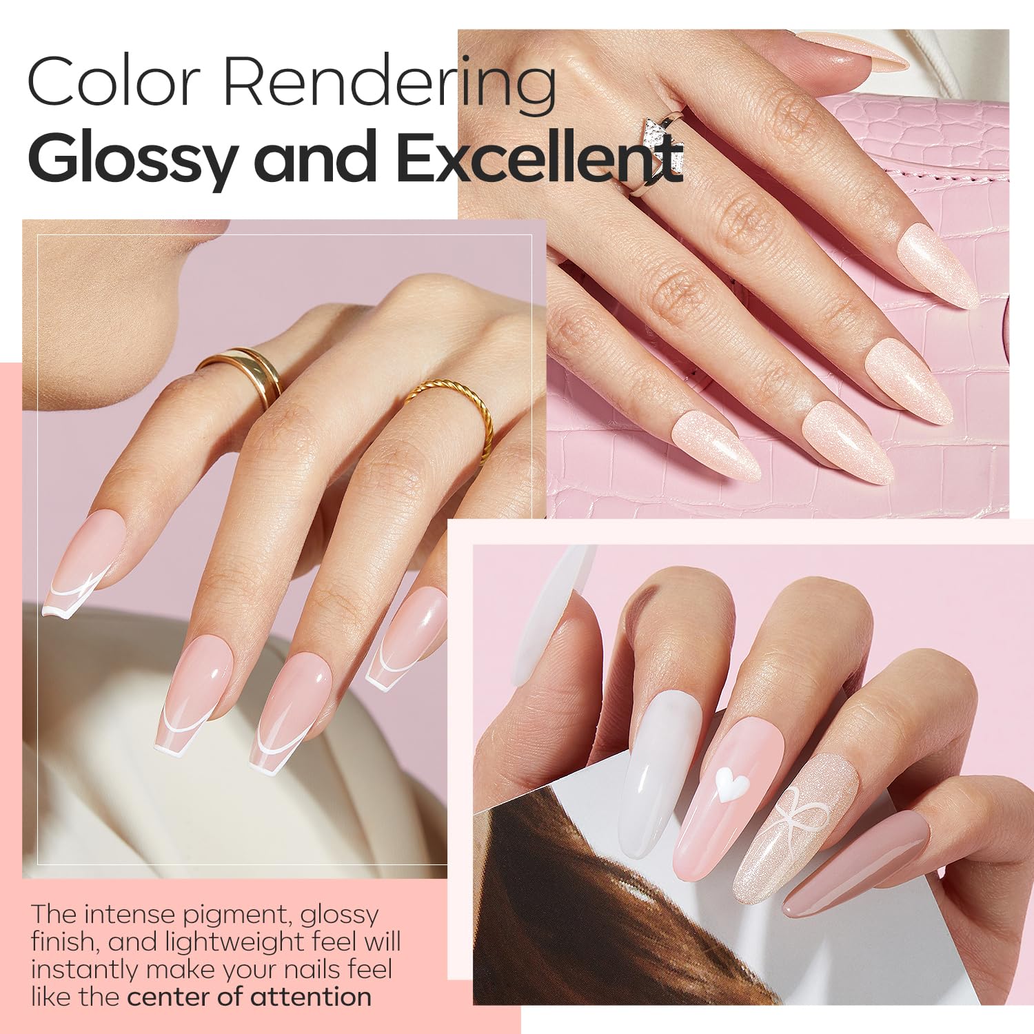 Modelones Dip Powder Nail Kit – 4-Color Nude Pink Glitter Set with Liquid & Tools, No Lamp Needed, DIY Home Manicure