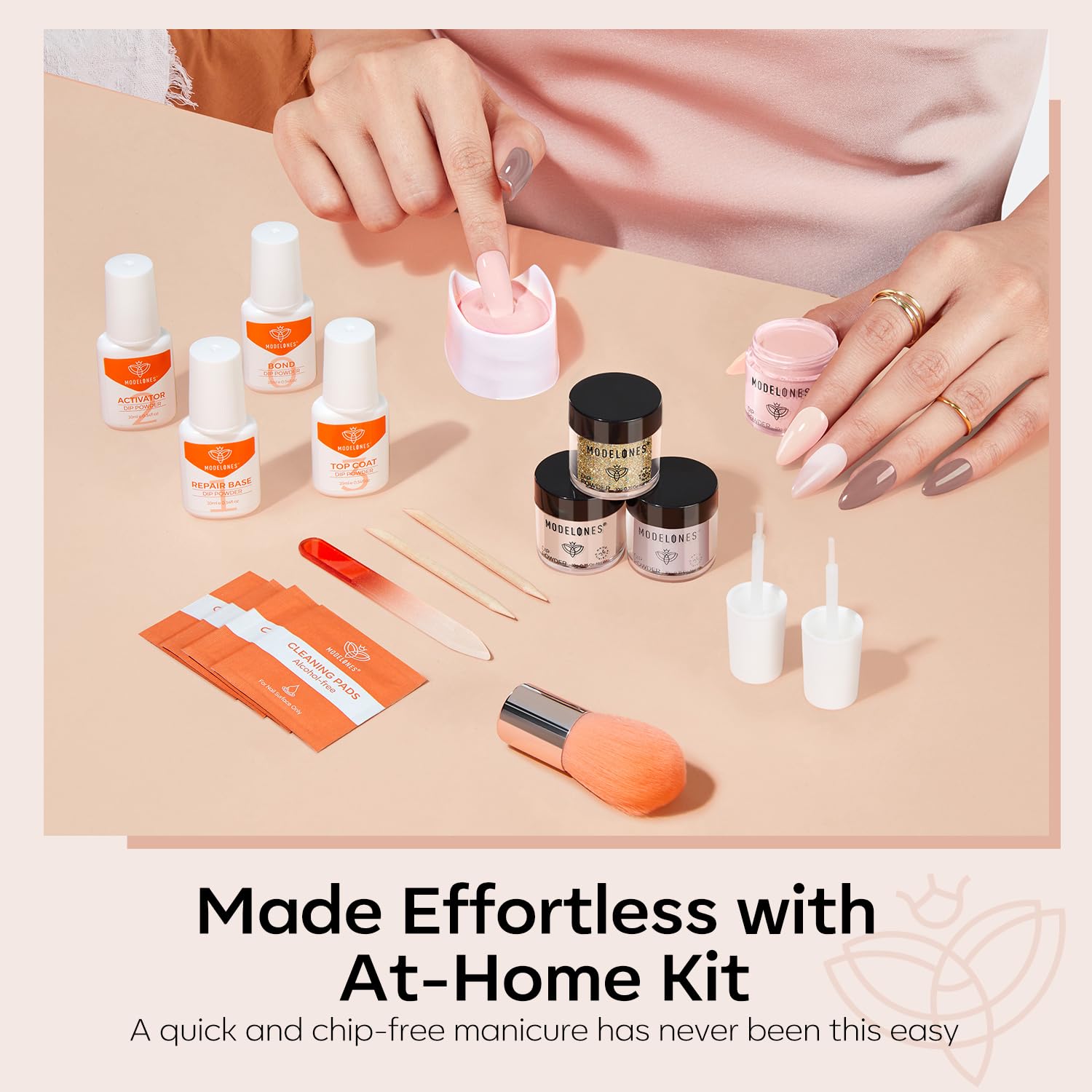 Modelones Nude Dip Powder Nail Kit — 4 Colors, No Lamp Needed, Complete DIY French Nail Starter Set