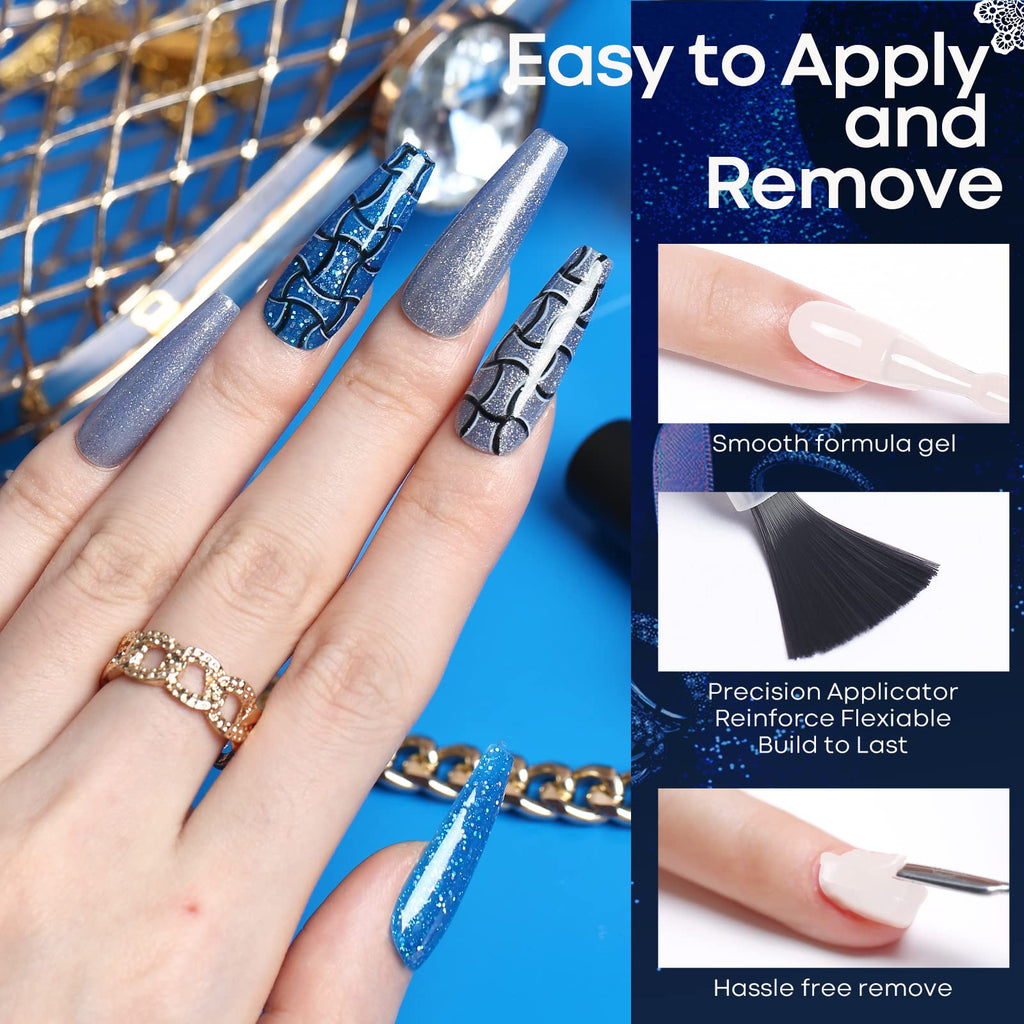 Modelones Blue Gel Nail Polish Set — 6 Color-Changing Glitter Gels for Winter Nails