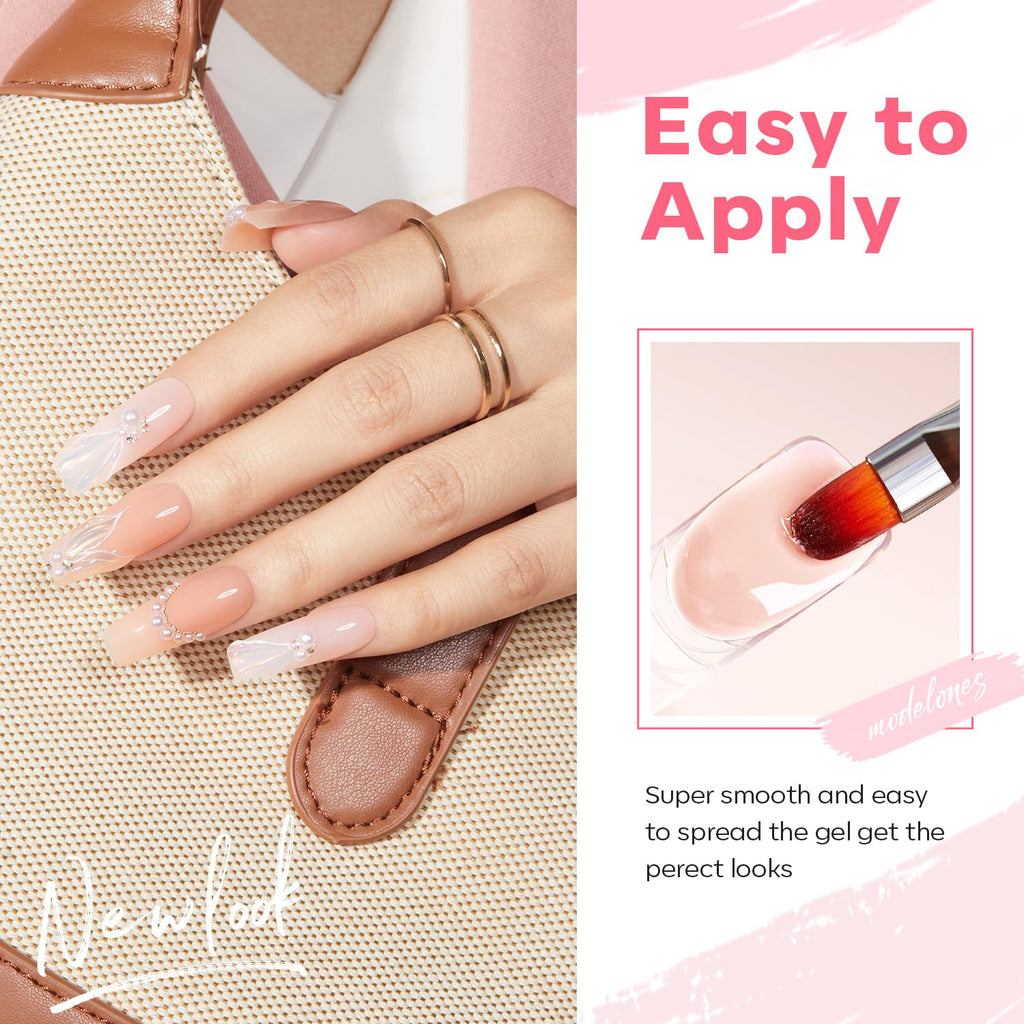Modelones Poly Nail Gel Set – 6 Jelly Nude Pink Colors for DIY Manicure | Home Salon
