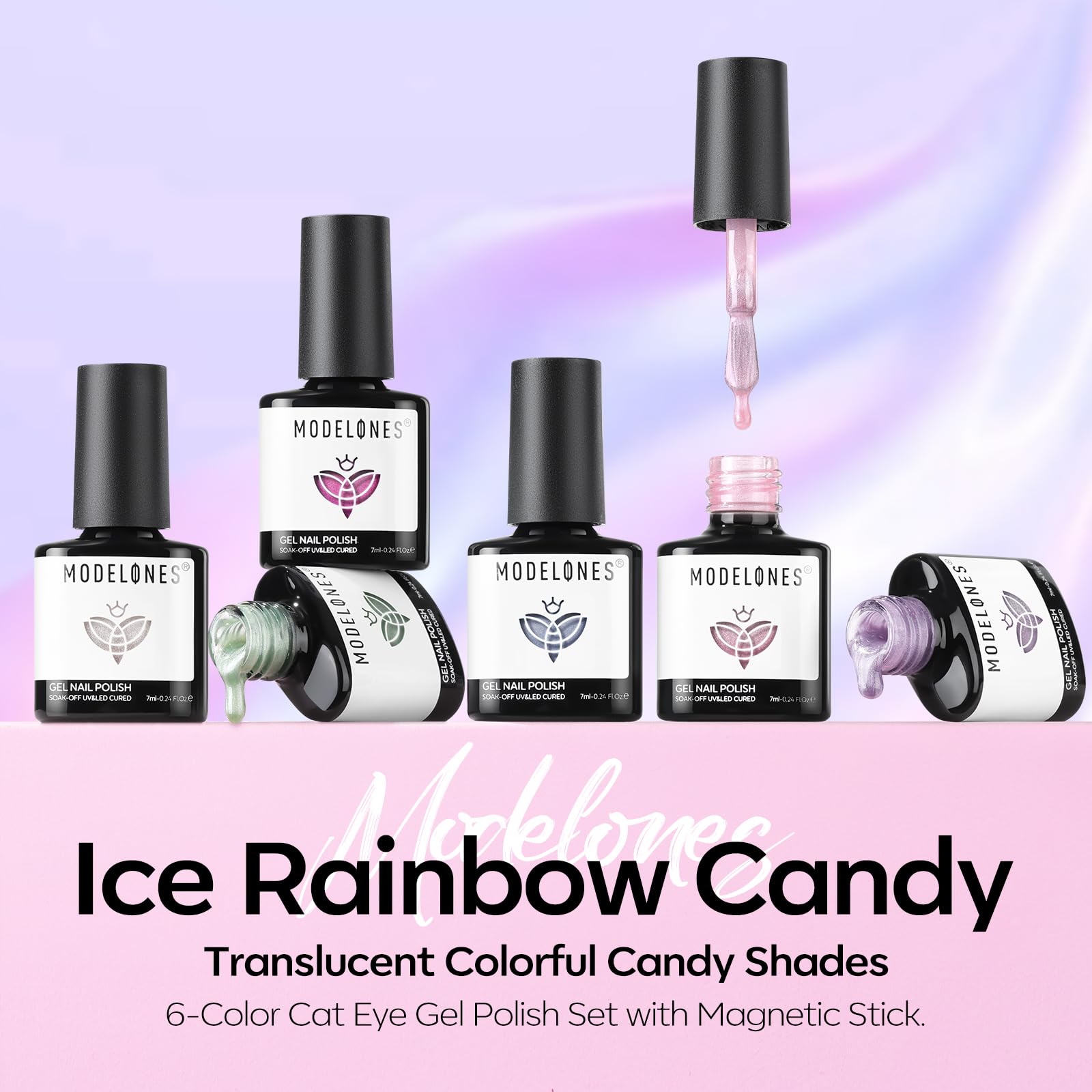Modelones Cat Eye Gel Nail Polish Set — 6 Colors with Magnet Sparkle