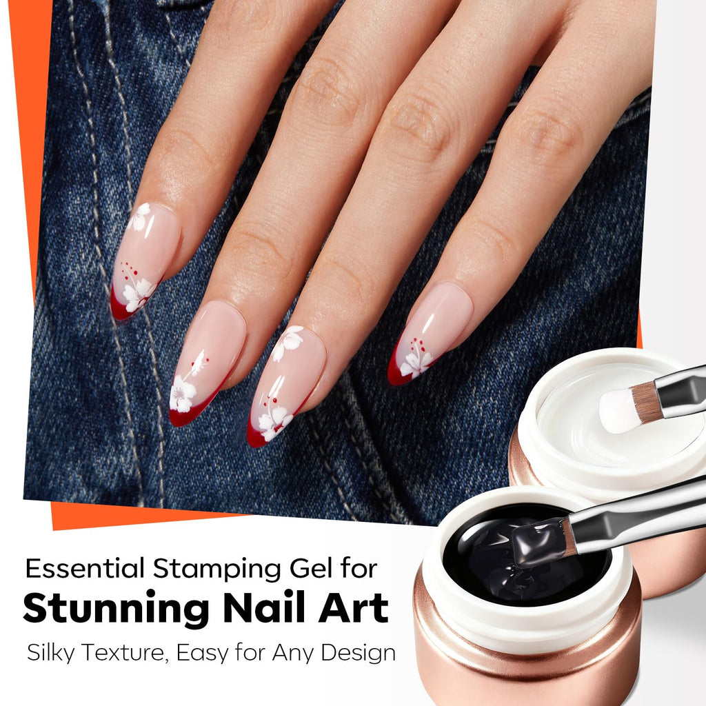 Modelones 16 PCS Gel Nail Stamping Plate Set – French Tip Kit, Chrome Powder, Matte Top Coat