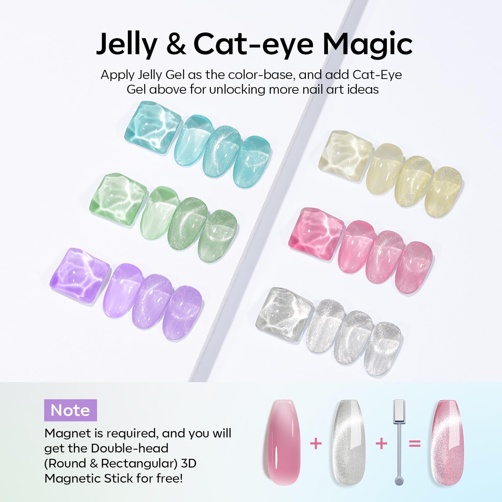 modelones Gel Nail Polish Set — 6 Colors for Spring 2026, Silver Cat Eye & Jelly Pastels