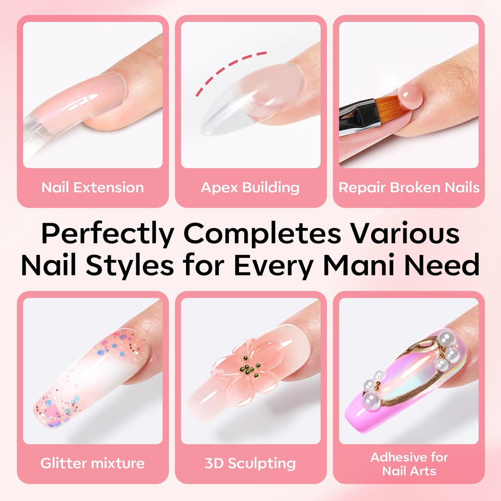 Modelones Poly Gel Nail Kit — Clear, White & Apricot + Slip Solution & Dual Nail Forms