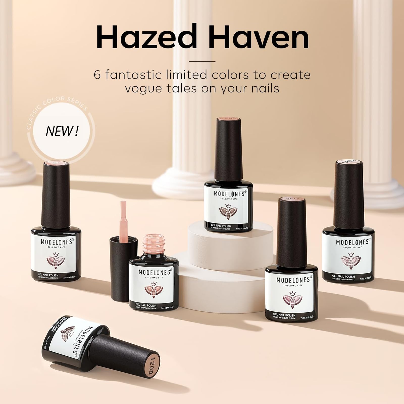 Modelones Gel Nail Polish Set — 6 Neutral Nude Colors | Soak-Off, Long-Lasting Shine