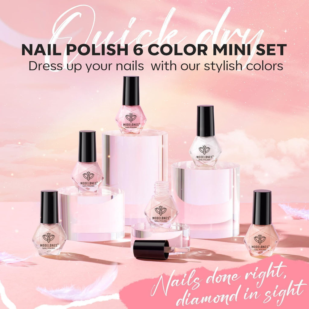 Modelones Nail Polish Set — 6 Neutral Nude Pink Shades, Quick Dry & Long-Lasting