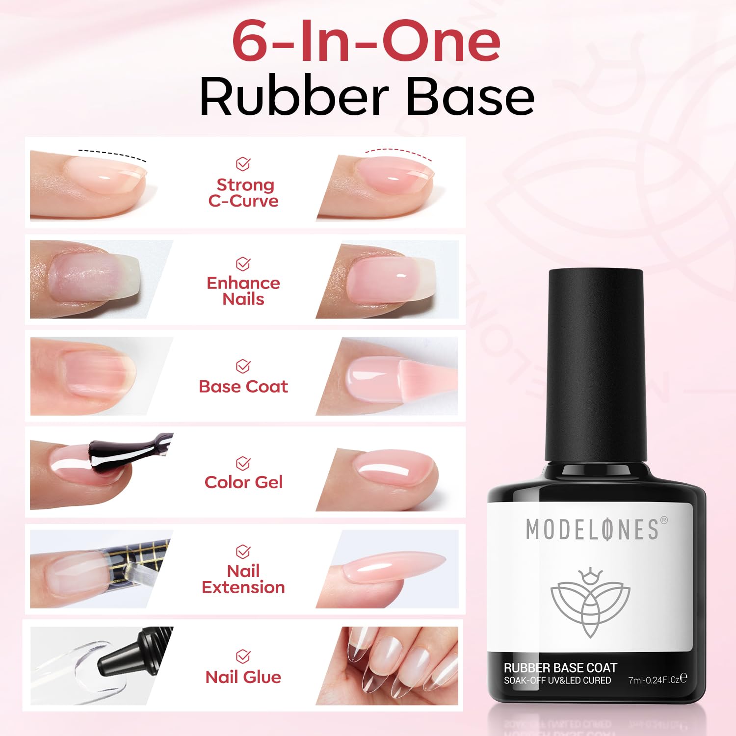 modelones Rubber Base Builder Nail Gel Polish — 6-in-1 Strengthener & Extension (6-Color Set)