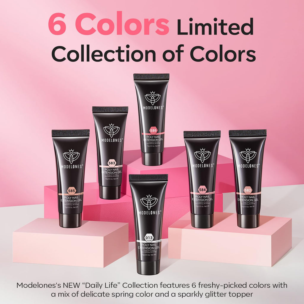 Modelones Poly Nail Gel Set – 6 Jelly Nude Pink Colors for DIY Manicure | Home Salon