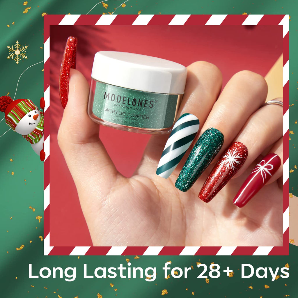 Modelones Christmas Colors Acrylic Powder Kit — 6 Festive Shades (No Lamp Needed)