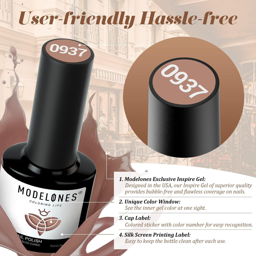 Modelones Gel Nail Polish Set — 12 Winter Neutral Browns with Gold Glitter | 7ml Bottles