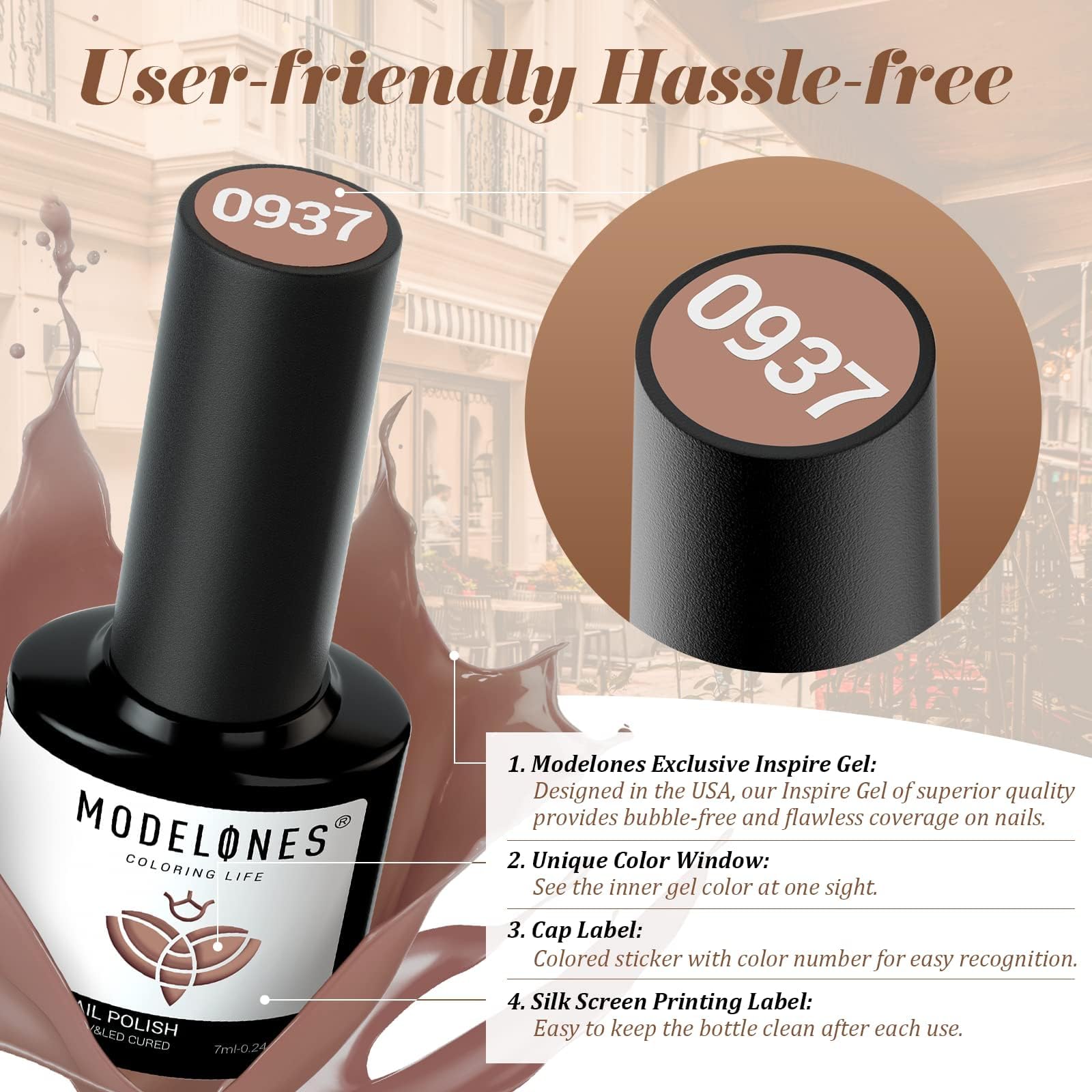 Modelones Gel Nail Polish Set — 12 Winter Neutral Browns with Gold Glitter | 7ml Bottles