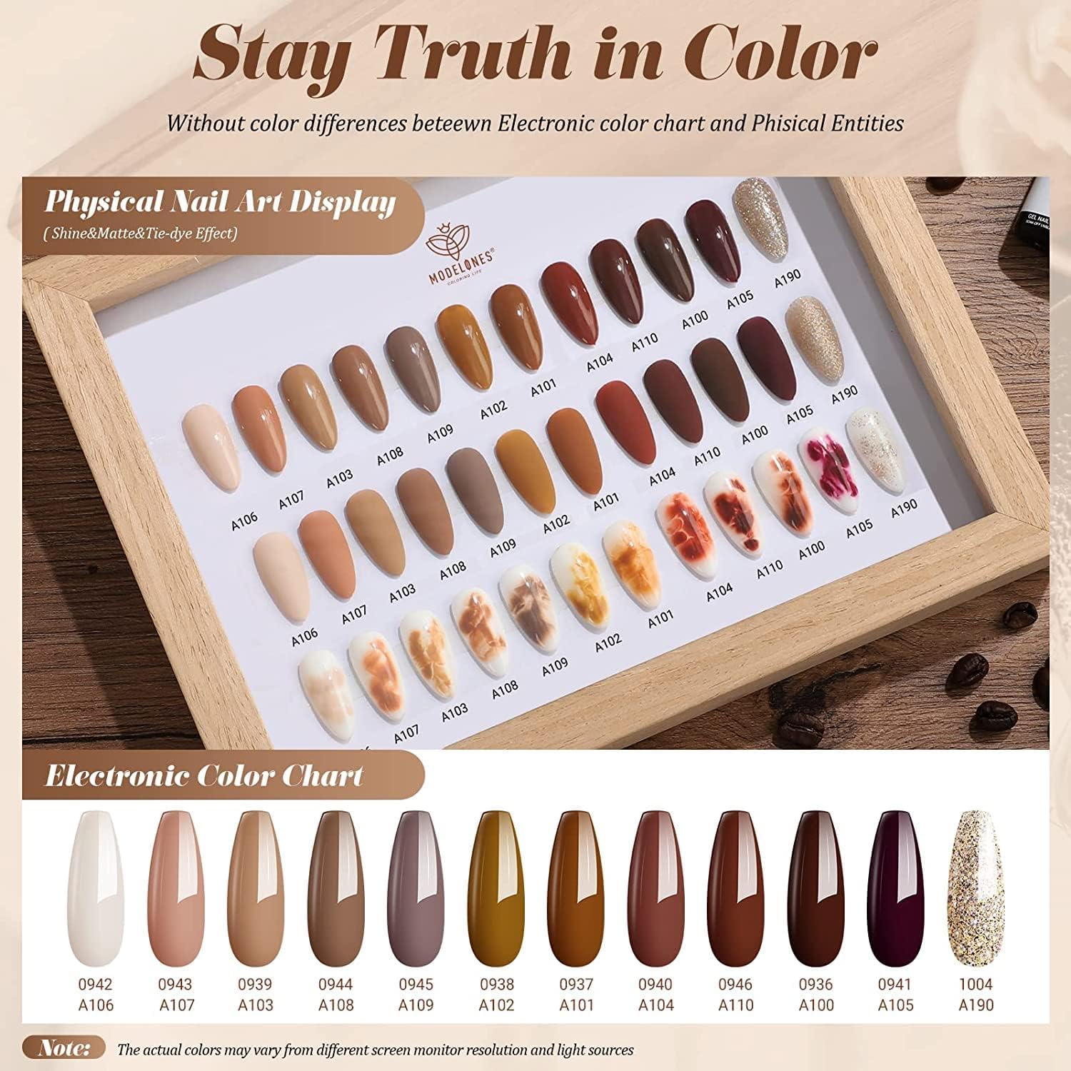 Modelones Gel Nail Polish Set — 12 Winter Neutral Browns with Gold Glitter | 7ml Bottles