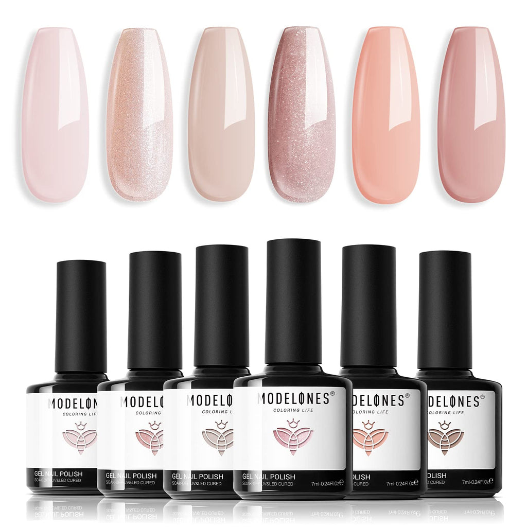 Modelones Gel Nail Polish Set — 6 Neutral Nude Colors | Soak-Off, Long-Lasting Shine