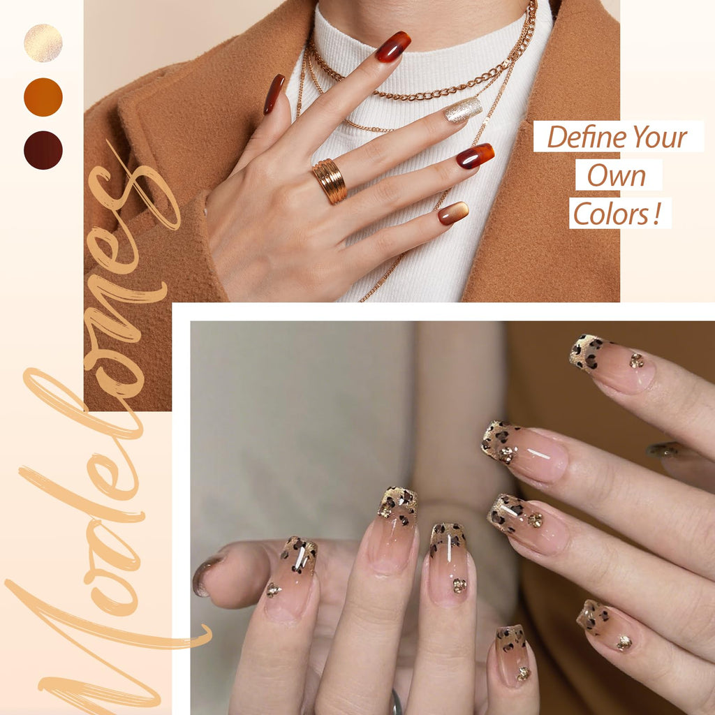 Modelones Gel Nail Polish Set – 6 Colors, Magnet & Liner Pen (Leopard Theme)