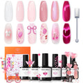Modelones Gel Nail Polish Set – 6 Pastel Colors, Cat Eye & Pearl Glitter, Gift Kit