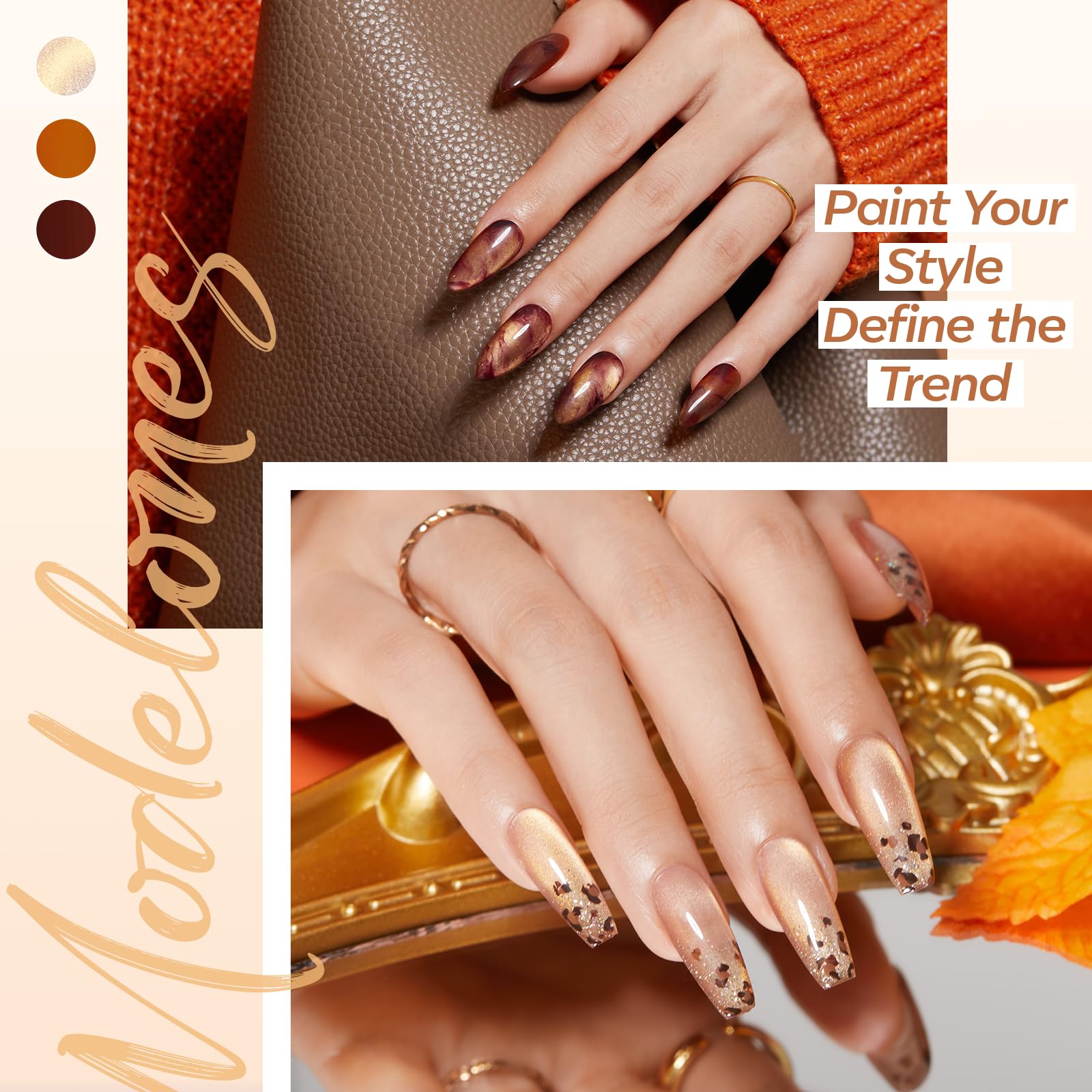 Modelones Gel Nail Polish Set – 6 Colors, Magnet & Liner Pen (Leopard Theme)