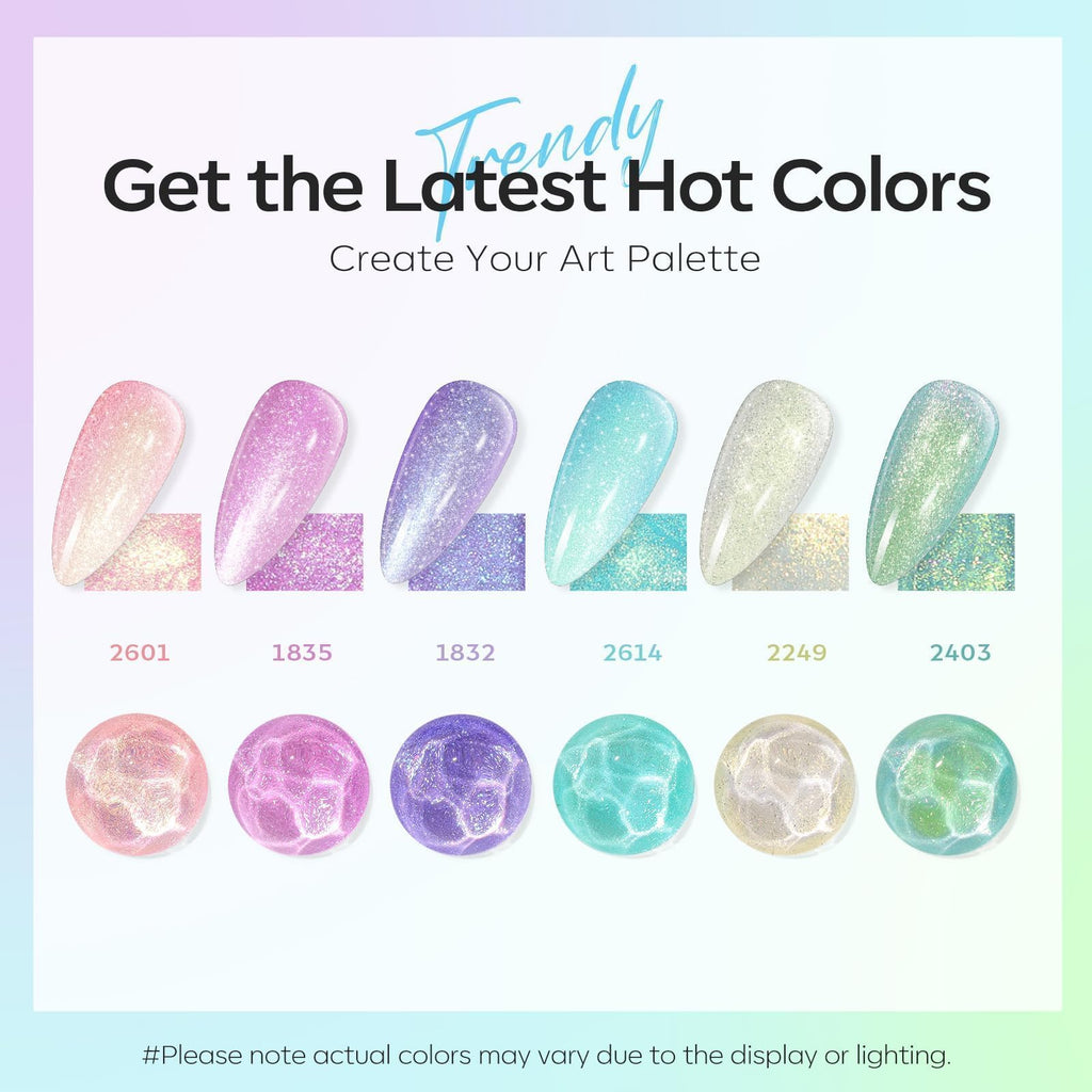 Modelones Gel Nail Polish Set — 6 Spring Pastel Colors with Chameleon Glitter