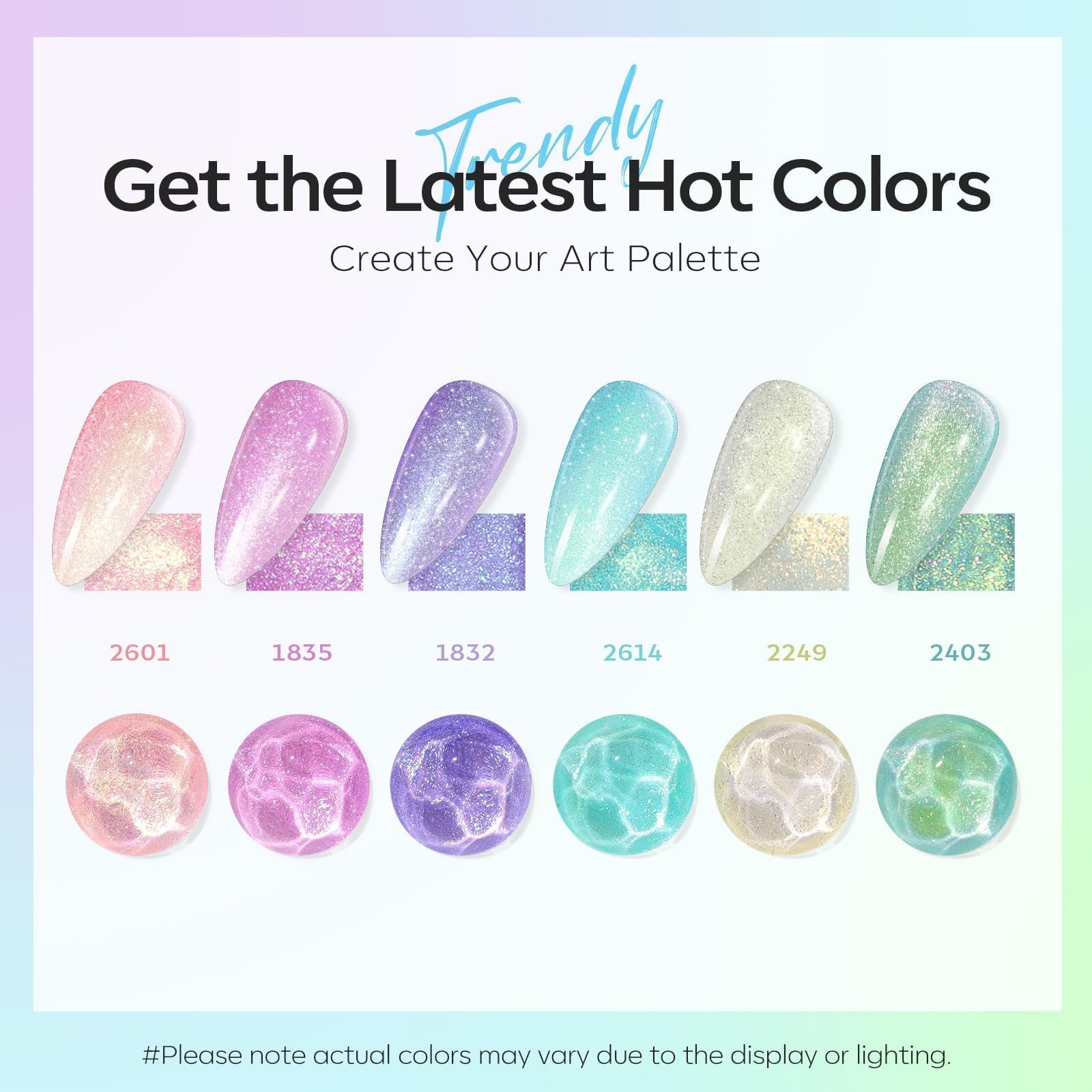 Modelones Gel Nail Polish Set — 6 Spring Pastel Colors with Chameleon Glitter