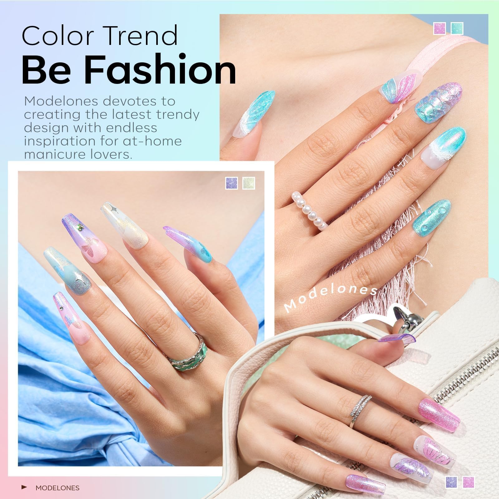 Modelones Gel Nail Polish Set — 6 Spring Pastel Colors with Chameleon Glitter