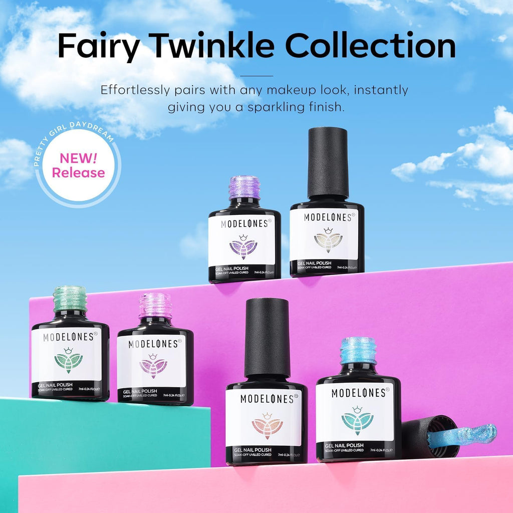 Modelones Gel Nail Polish Set — 6 Spring Pastel Colors with Chameleon Glitter
