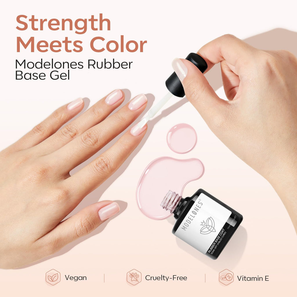 Modelones Rubber Base Builder Gel Polish — 6-Color Nude Pink Set with 6-in-1 Base Coat, Apex Builder & Extension