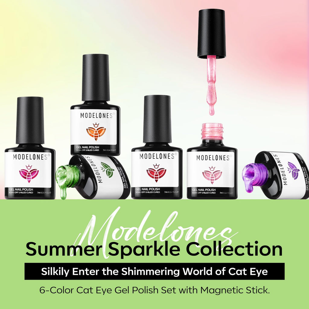 Modelones Cat Eye Gel Nail Polish Set – 6 Colors, 9D Magnetic Glitter, 7ml Each
