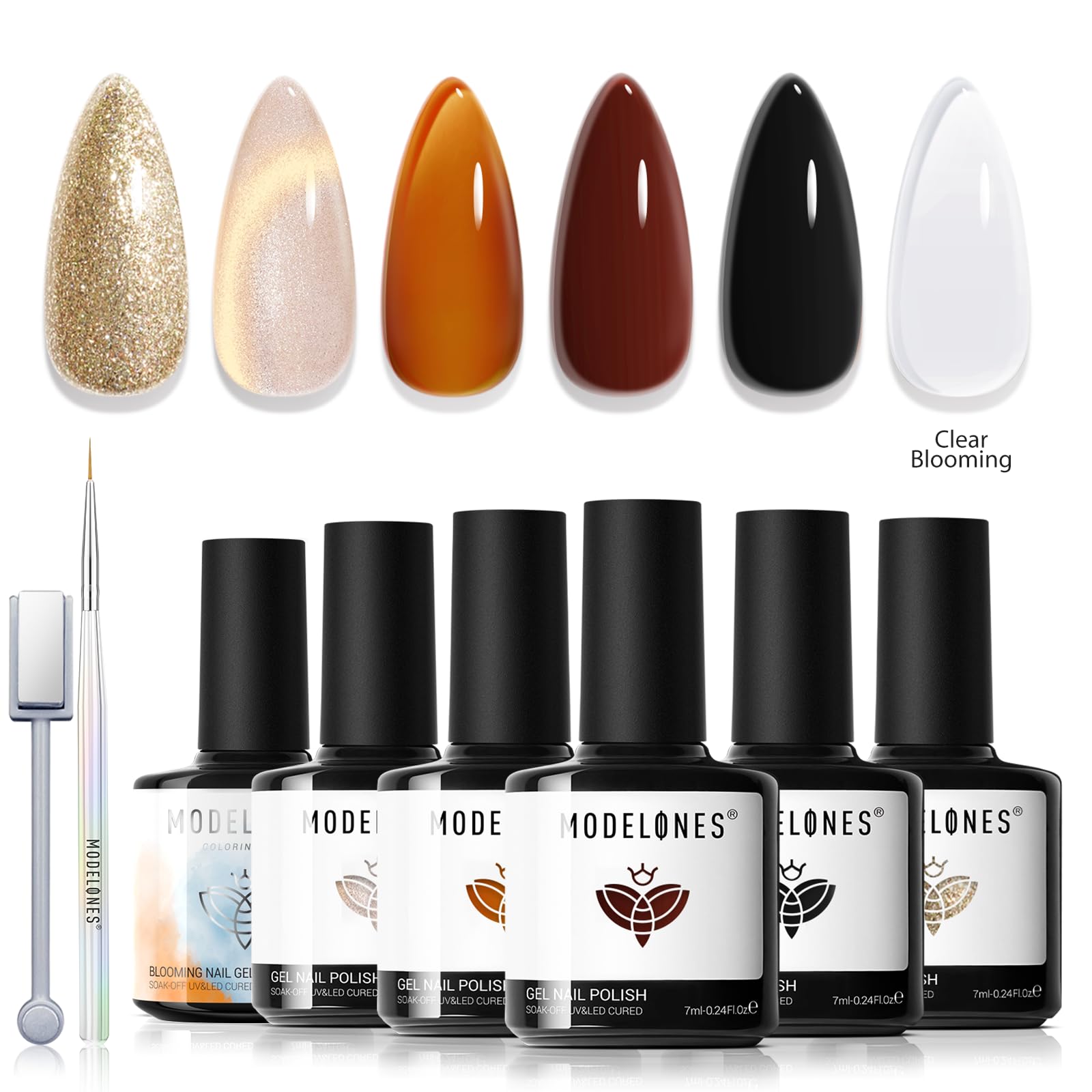 Modelones Gel Nail Polish Set – 6 Colors, Magnet & Liner Pen (Leopard Theme)