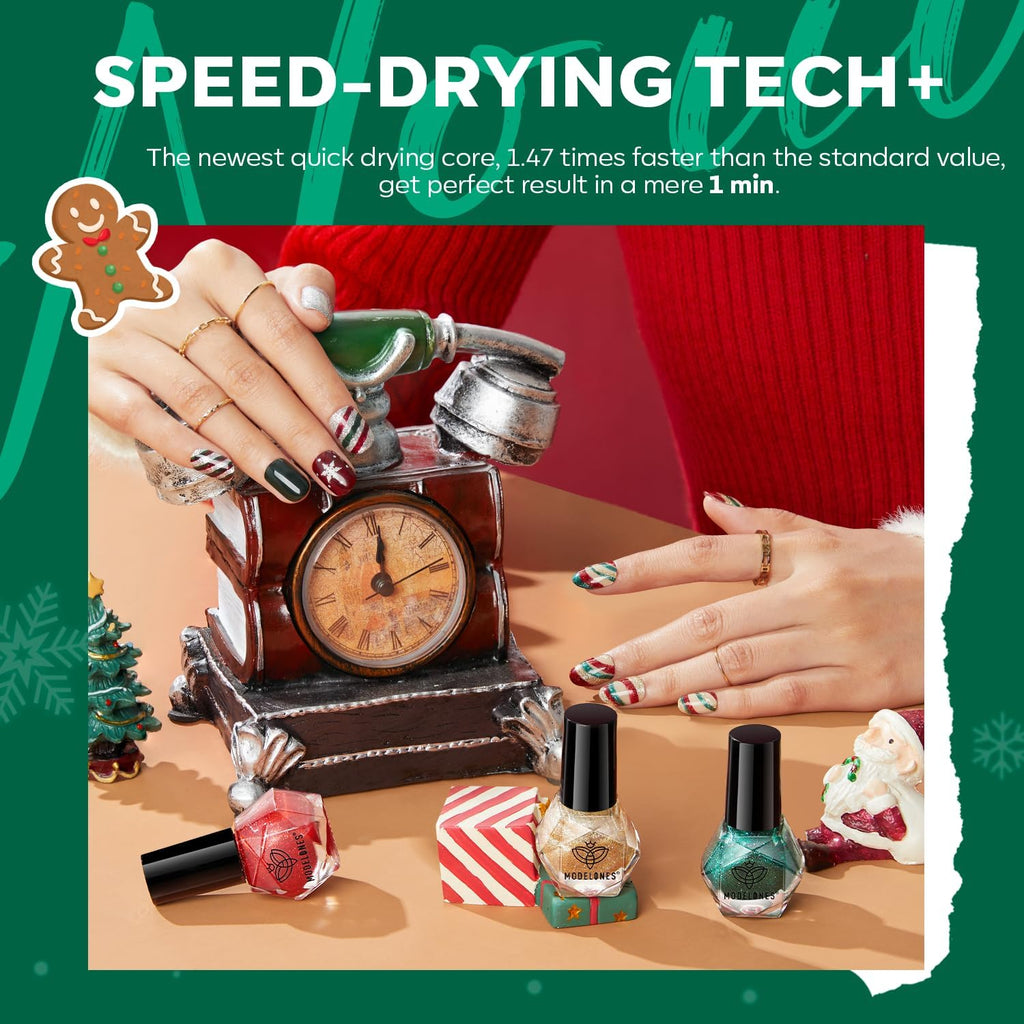 Modelones Christmas Nail Polish Set – 6 Colors Quick-Dry Mini Kit