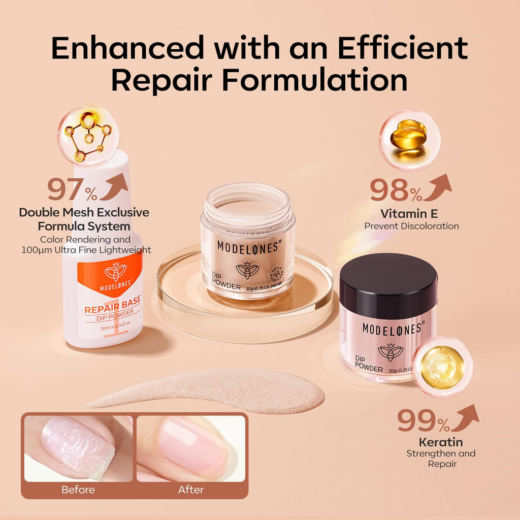 Modelones Nude Dip Powder Nail Kit — 4 Colors, No Lamp Needed, Complete DIY French Nail Starter Set
