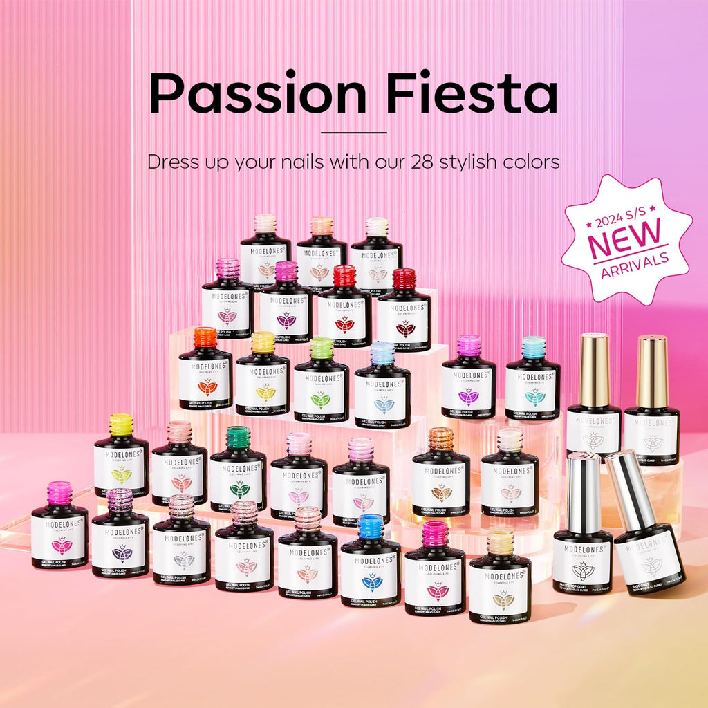 Modelones 32-Piece Gel Nail Polish Set — 28 Colors, No-Wipe Base Coat, Glitter & Matte/Glossy Top Coats, Soak-Off LED Kit