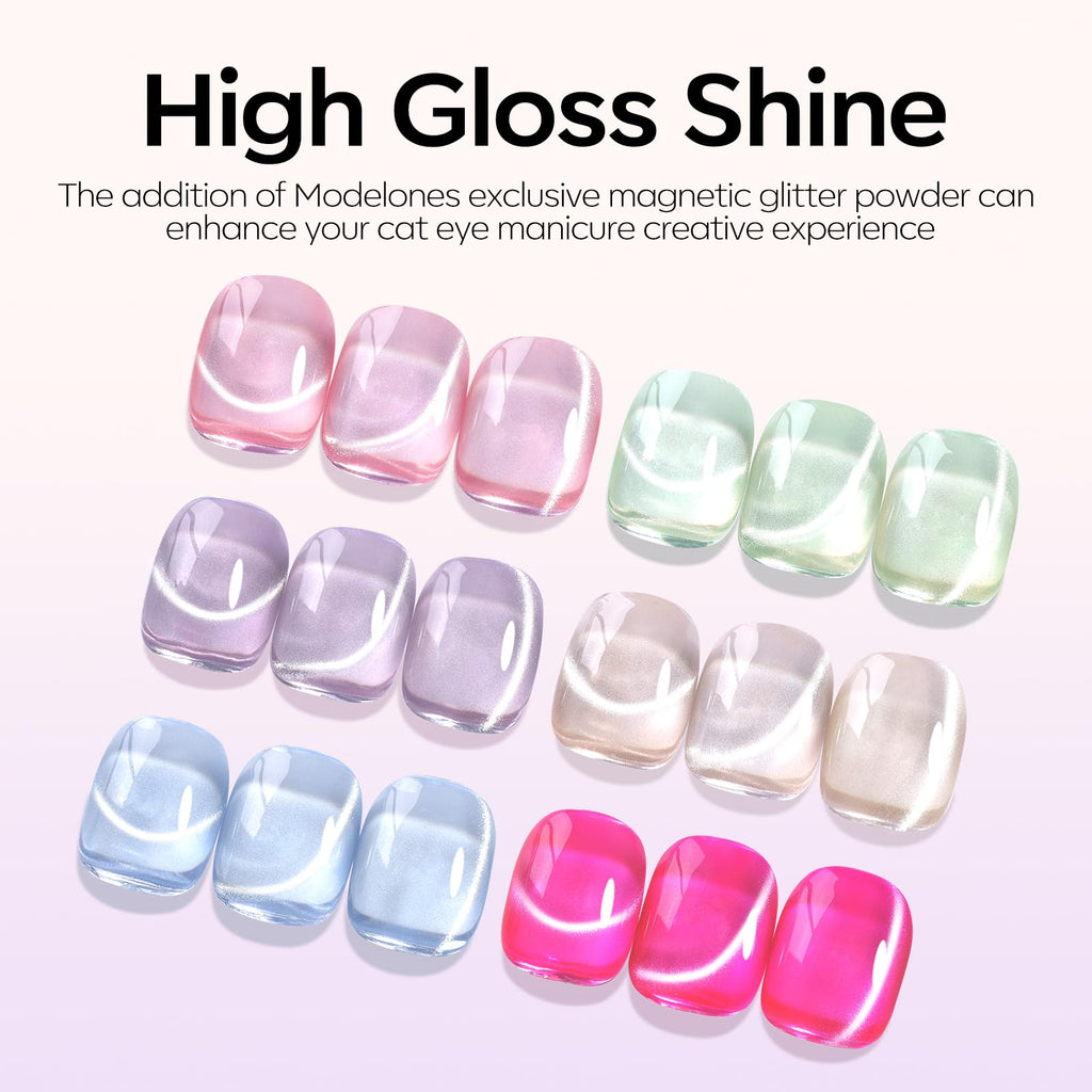 Modelones Cat Eye Gel Nail Polish Set — 6 Colors with Magnet Sparkle