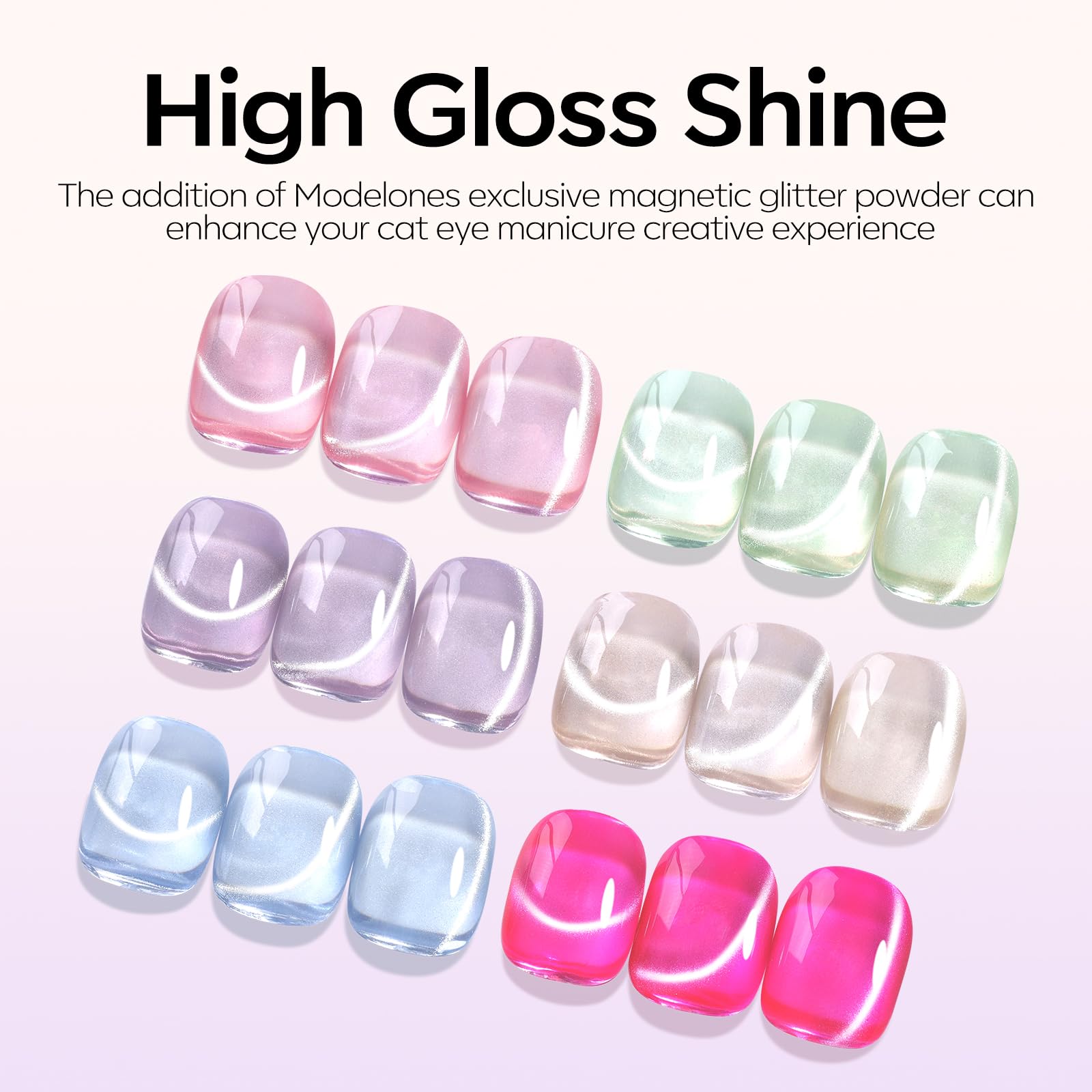 Modelones Cat Eye Gel Nail Polish Set — 6 Colors with Magnet Sparkle