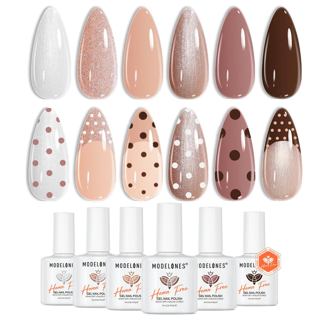 Modelones Hema Free Gel Nail Polish Set — 6 Nude Shades for All Skin Tones