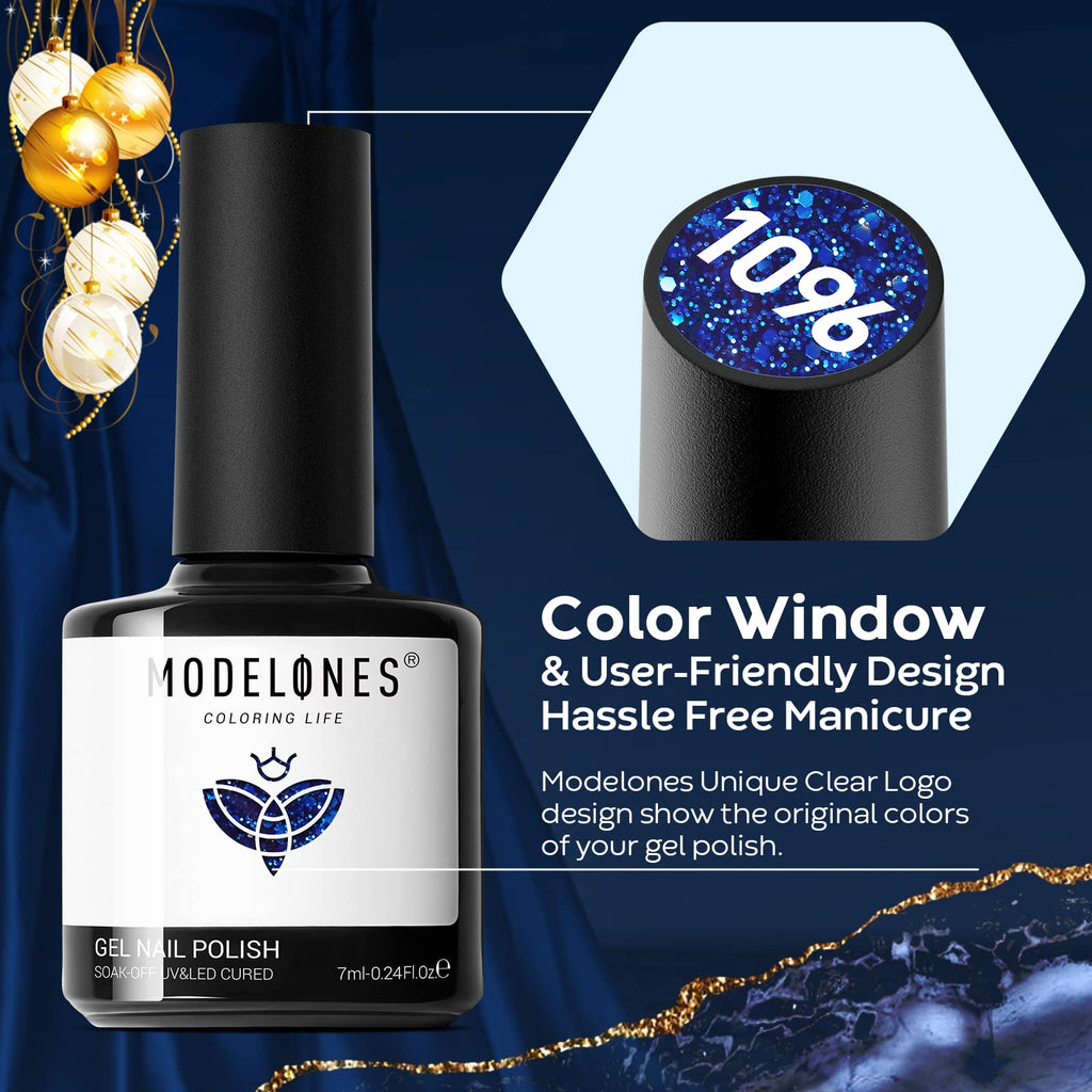 Modelones Blue Gel Nail Polish Set — 6 Color-Changing Glitter Gels for Winter Nails