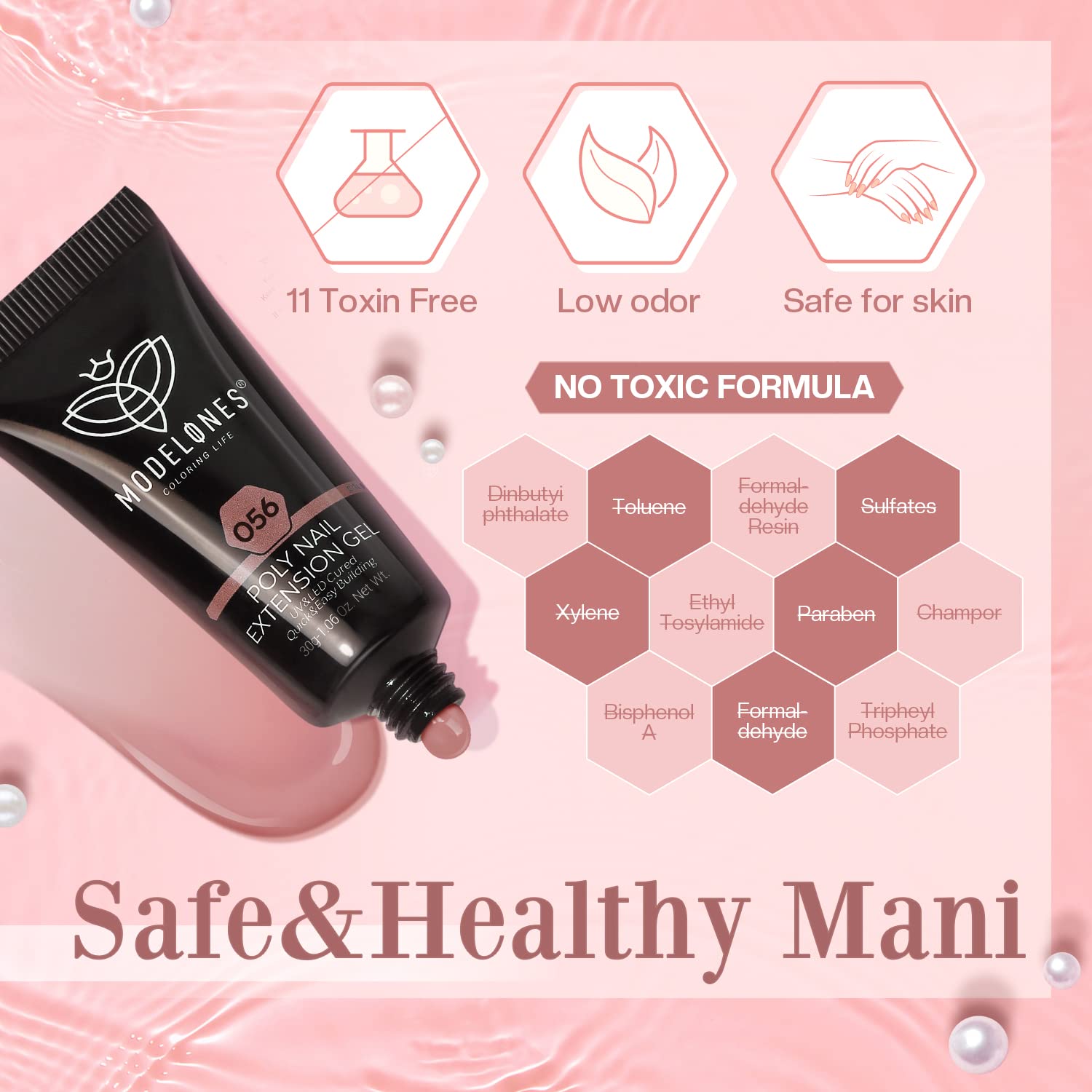 Modelones Poly Nail Gel Kit 30ml – 2 Colors (Clear & Apricot) with Slip Solution | DIY Nail Extension Starter