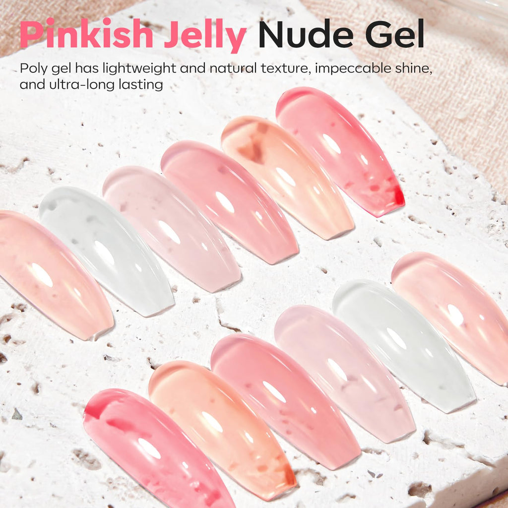 Modelones Poly Nail Gel Set – 6 Jelly Nude Pink Colors for DIY Manicure | Home Salon