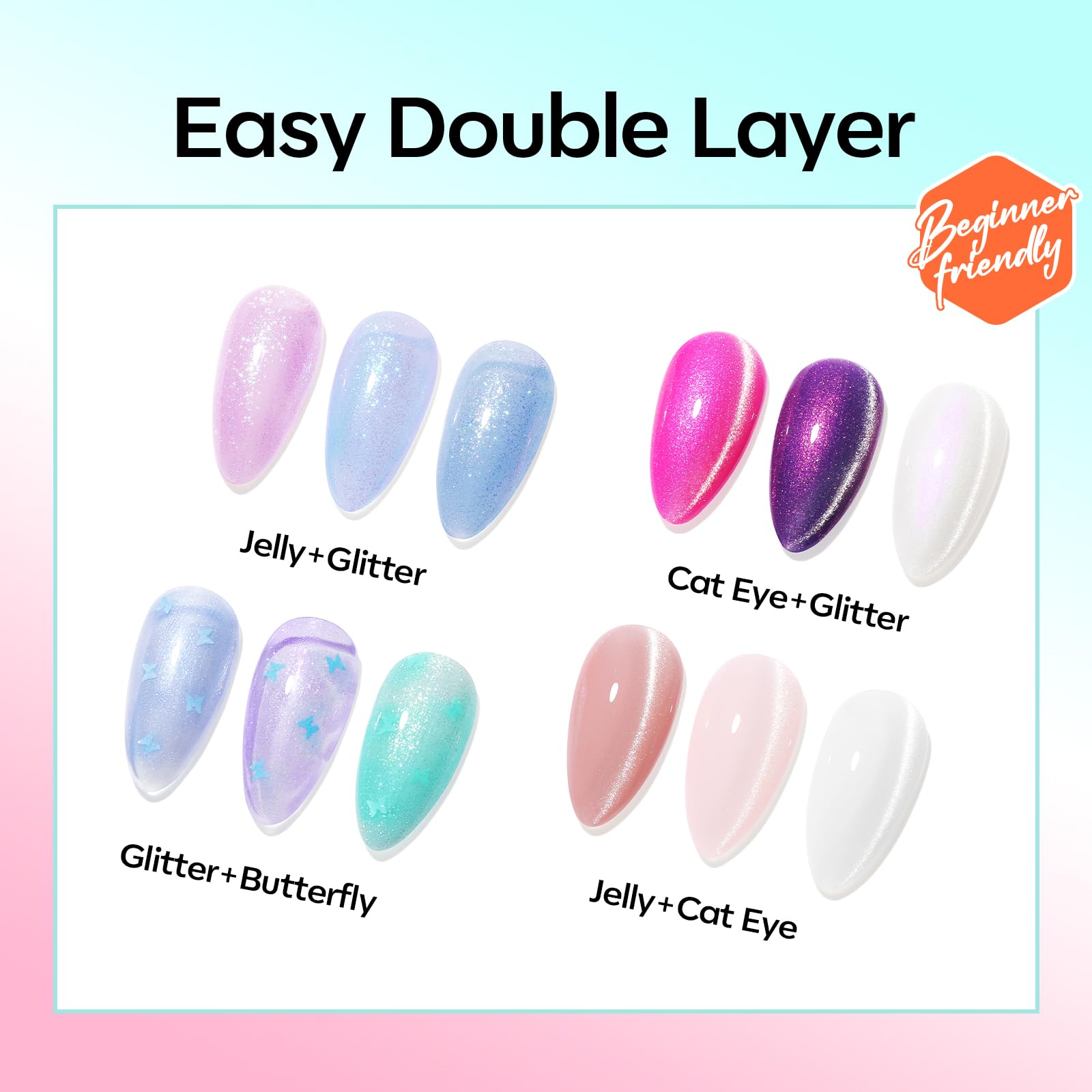 Modelones 32-Color Gel Nail Polish Set with Cat Eye & Magnet – No-Wipe Base & Top Coats