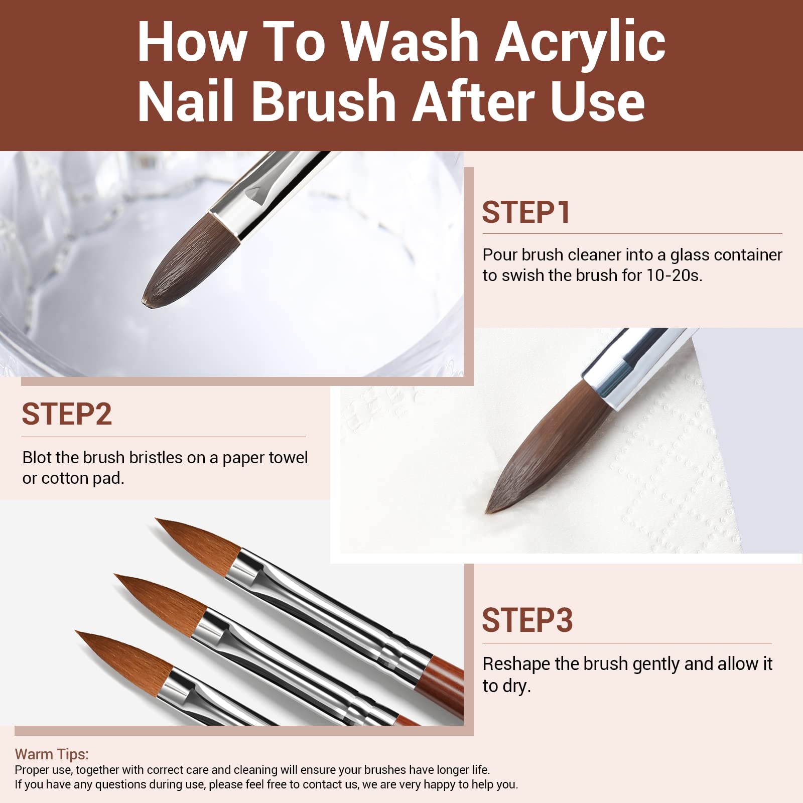 Modelones Kolinsky Acrylic Nail Brush Set – 3 Round Brushes (8/10/12) with Wooden Handle
