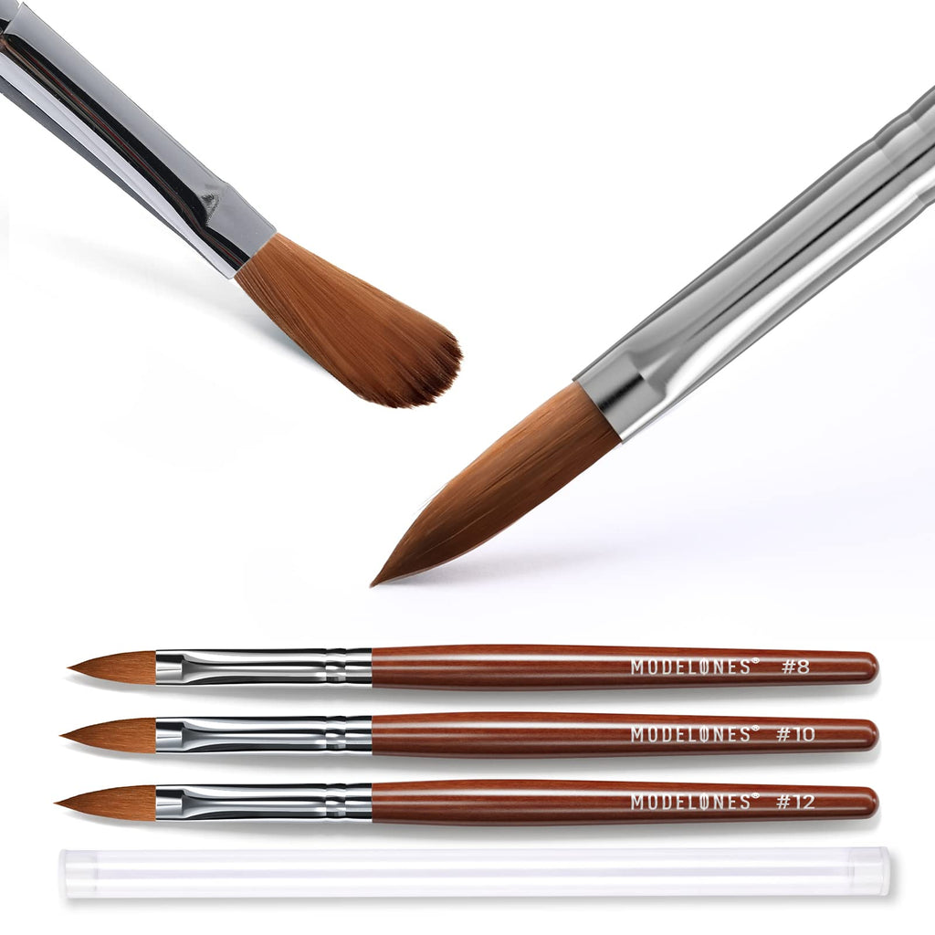 Modelones Kolinsky Acrylic Nail Brush Set – 3 Round Brushes (8/10/12) with Wooden Handle