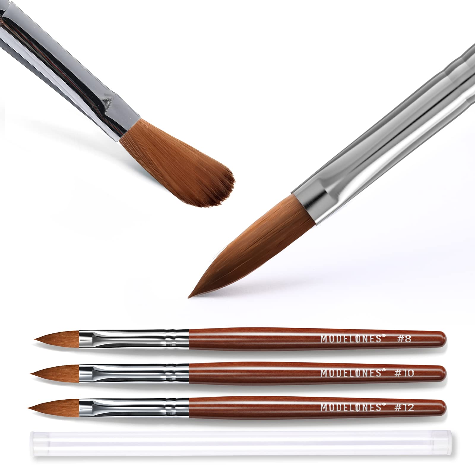Modelones Kolinsky Acrylic Nail Brush Set – 3 Round Brushes (8/10/12) with Wooden Handle