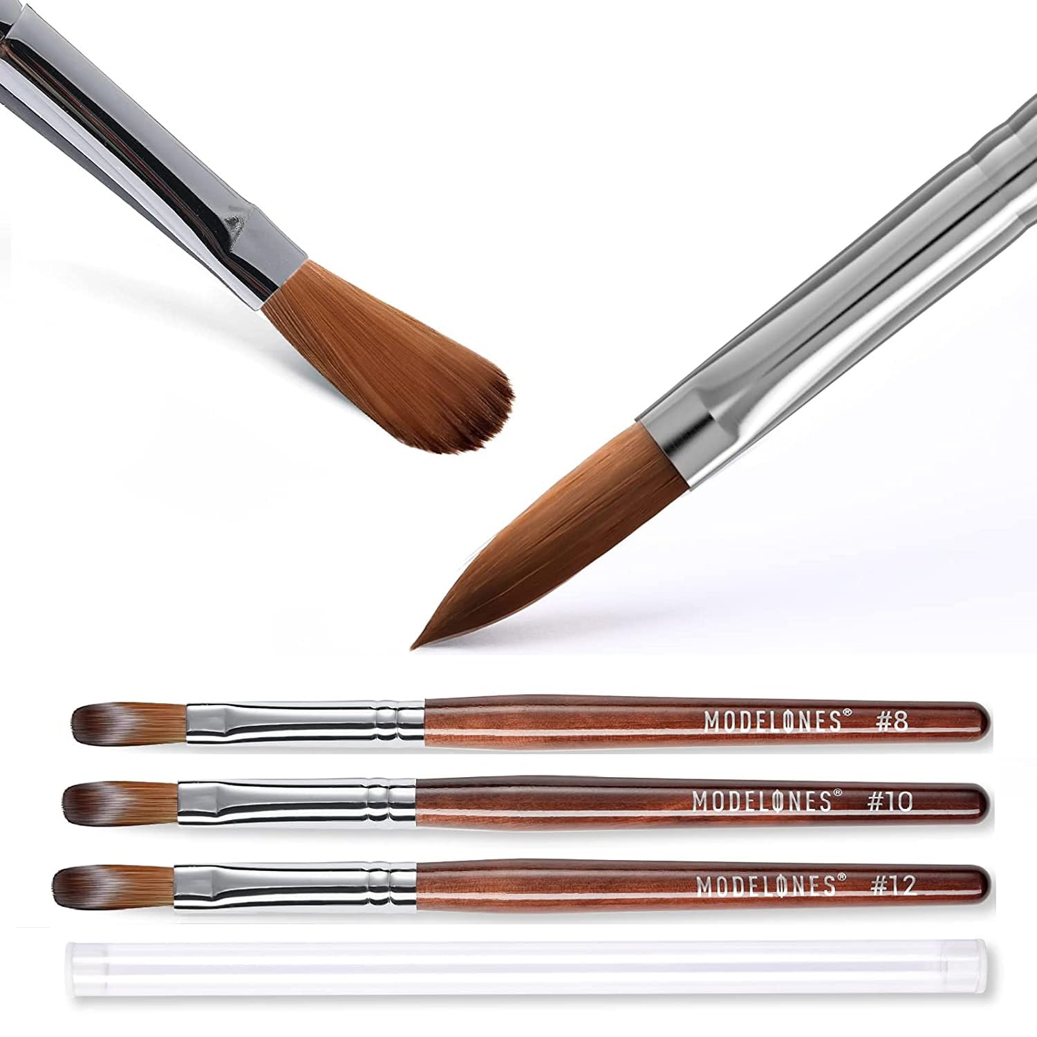 Modelones Kolinsky Acrylic Nail Brush Set – 3 Round Brushes (8/10/12) with Wooden Handle