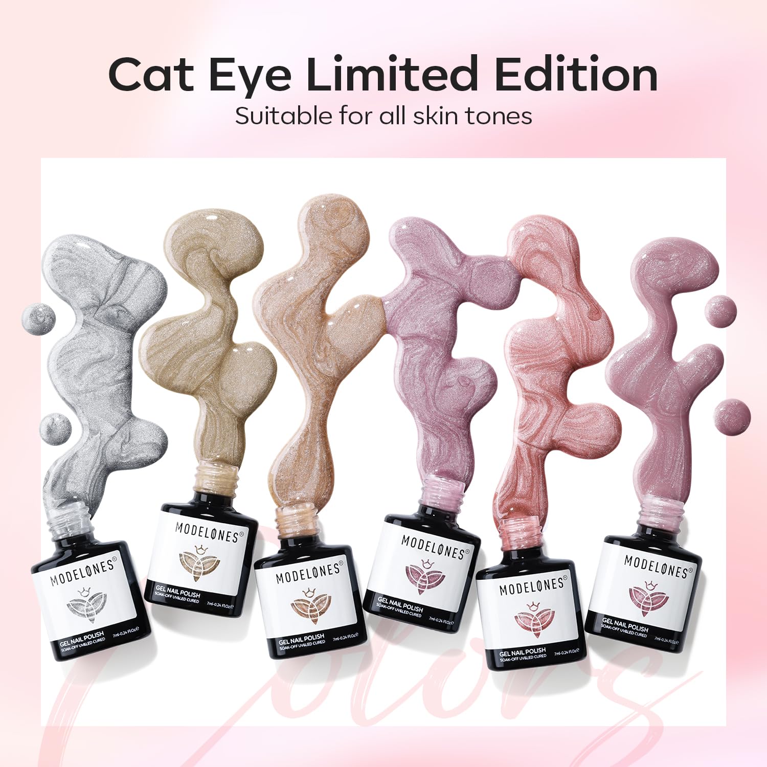 Modelones Gel Nail Polish Set – 6 Nude Pink Cat Eye Polishes + Magnetic Stick (9D Glassy)
