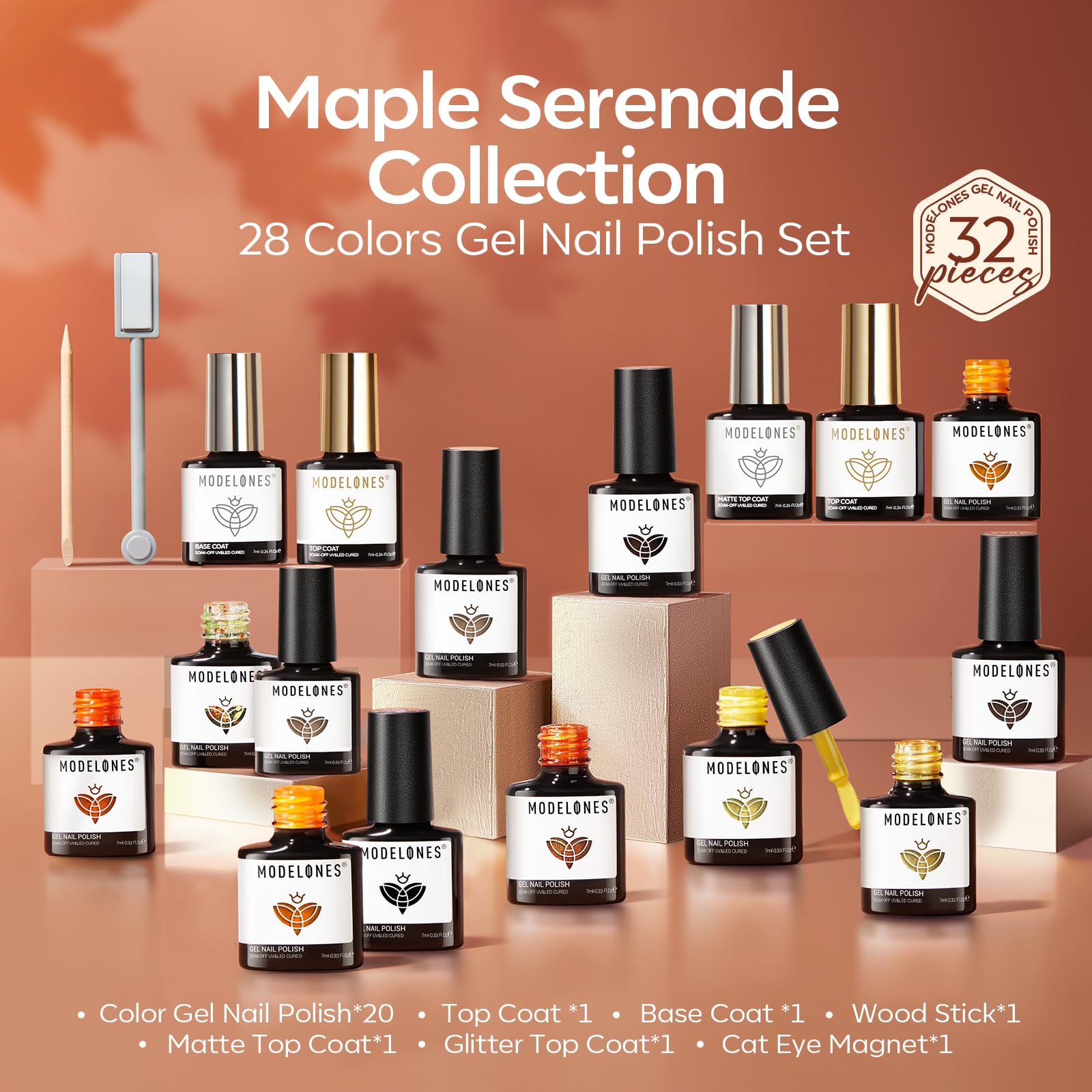 Modelones Fall Gel Nail Polish Kit — 32-Piece, 28 Colors + 4 Top Coats