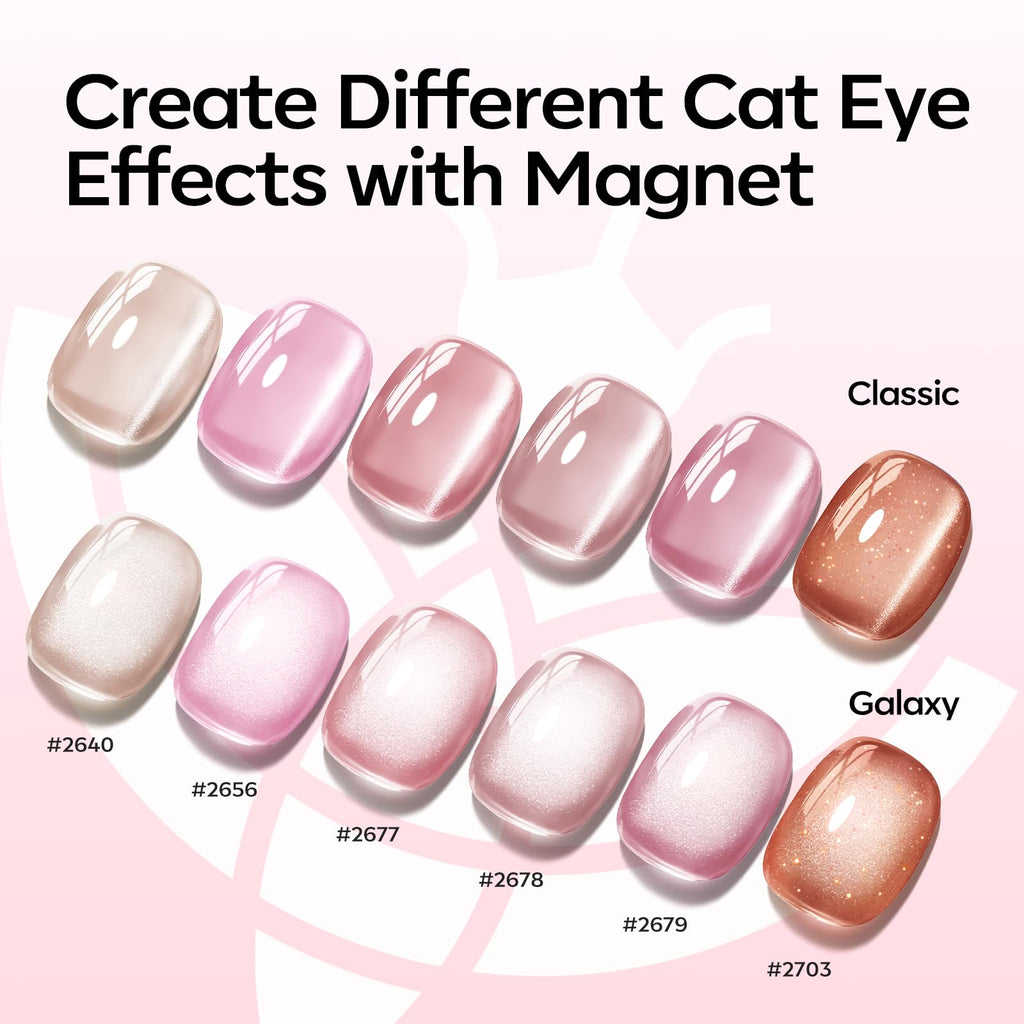 Modelones Cat Eye Gel Nail Polish Kit – 6 Nude Colors with Magnet Sparkle | Soak-Off LED Gel (Galaxy Series)
