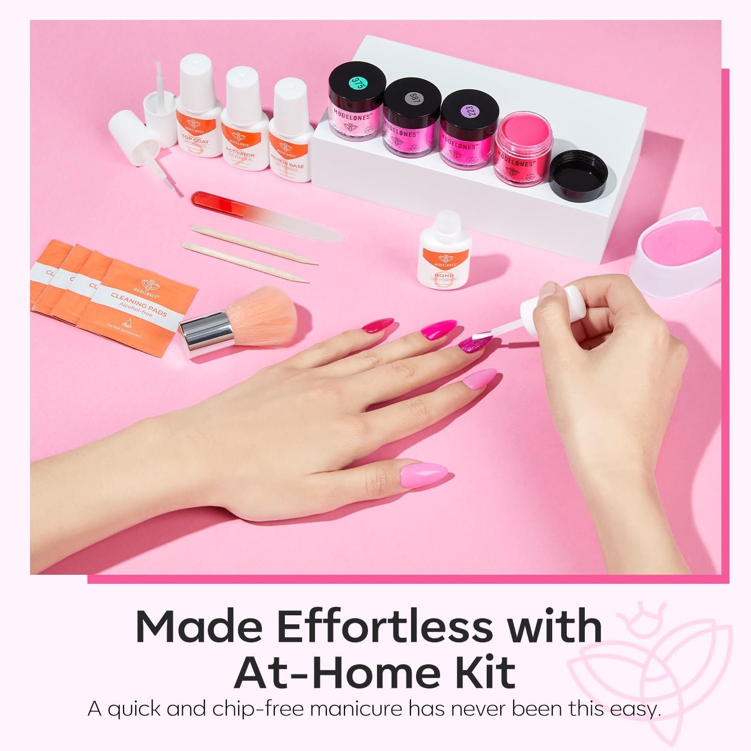 Modelones Dip Powder Nail Kit — 4 Colors Hot Pink, Red, Rose, Glitter Rose; No Lamp Needed